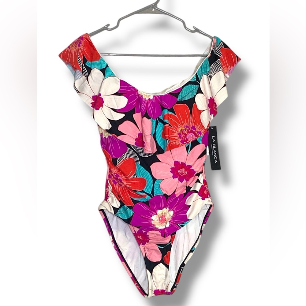 La Blanca Pink and Purple One Piece Swimsuit Floral Design
